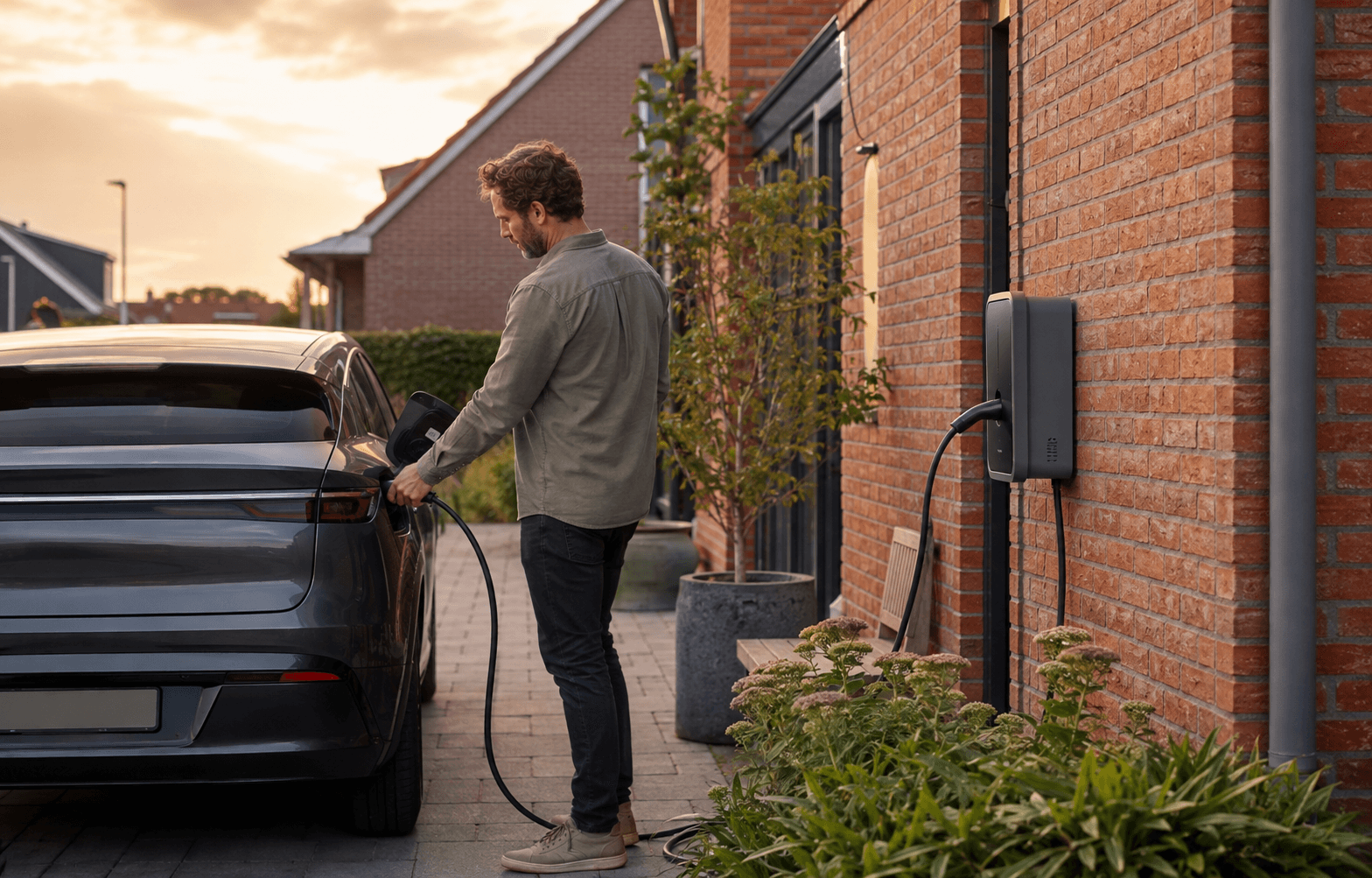 Elektrische auto opladen bij een woning