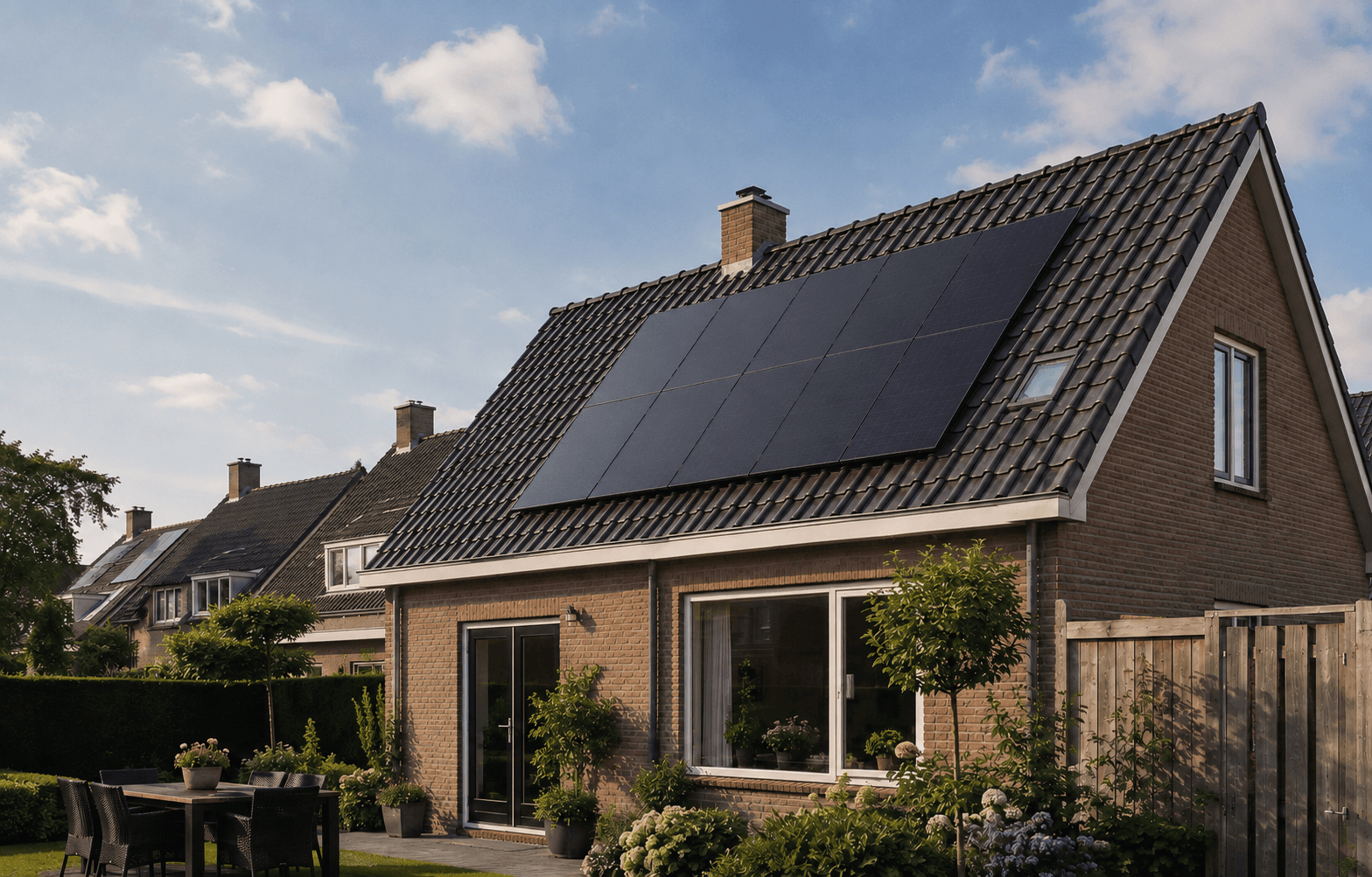 Woning met zonnepanelen op het dak